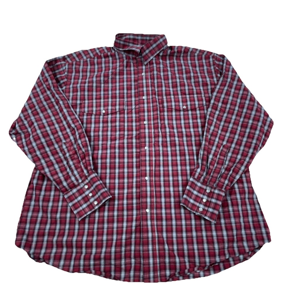 Wrangler Shirt Men XXL 2XL Red White Plaid Pearl Snap Cowboy Western Lightweight